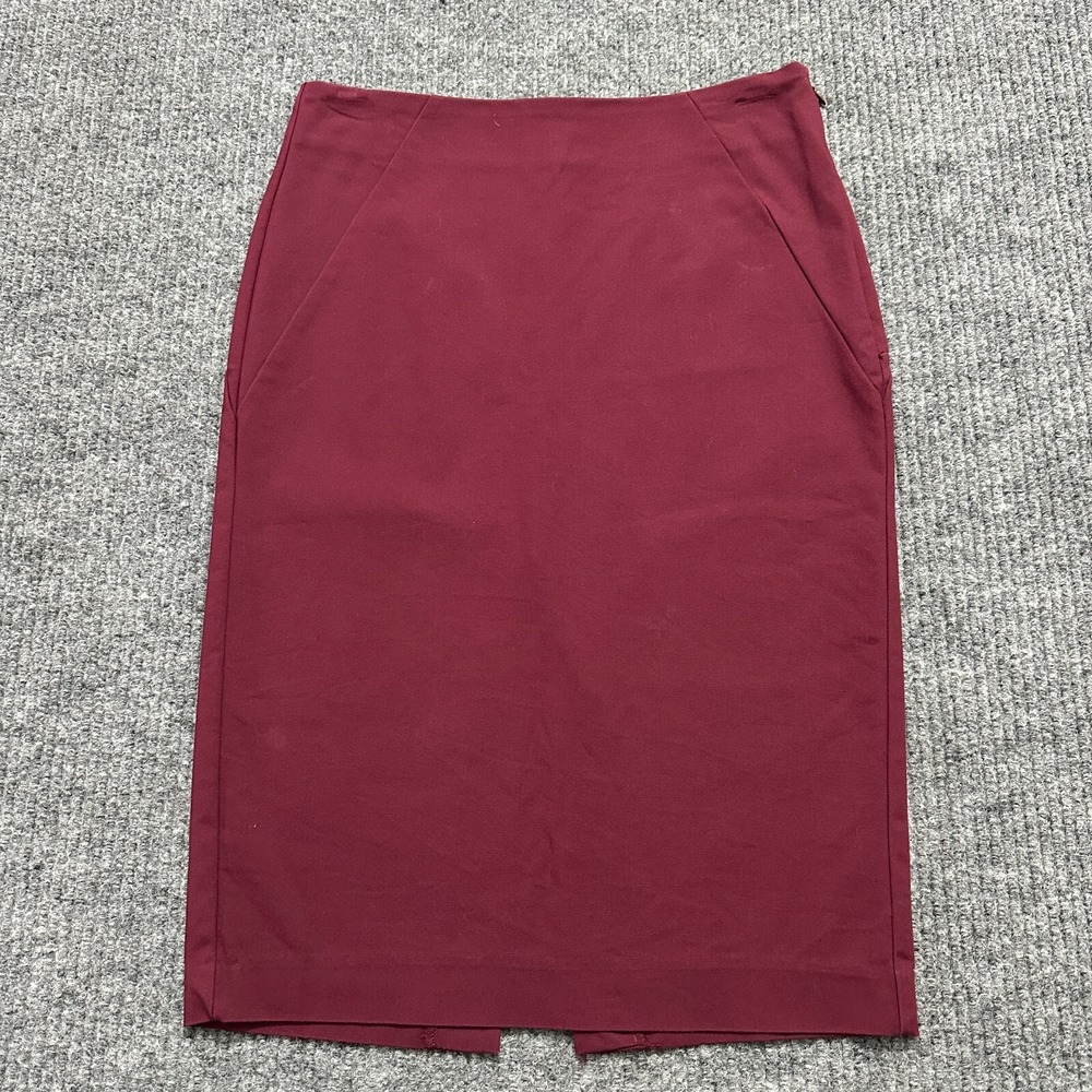 Forever 21 Womens Pencil Skirt Size S Red Side Zip Back Slit Stretch Office